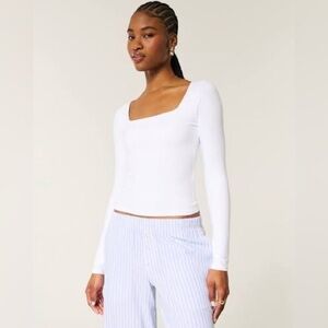 Hollister Women's Cream Long Sleeve Bodysuit